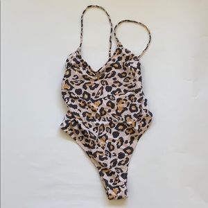 Light pink and leopard print one piece swimsuit